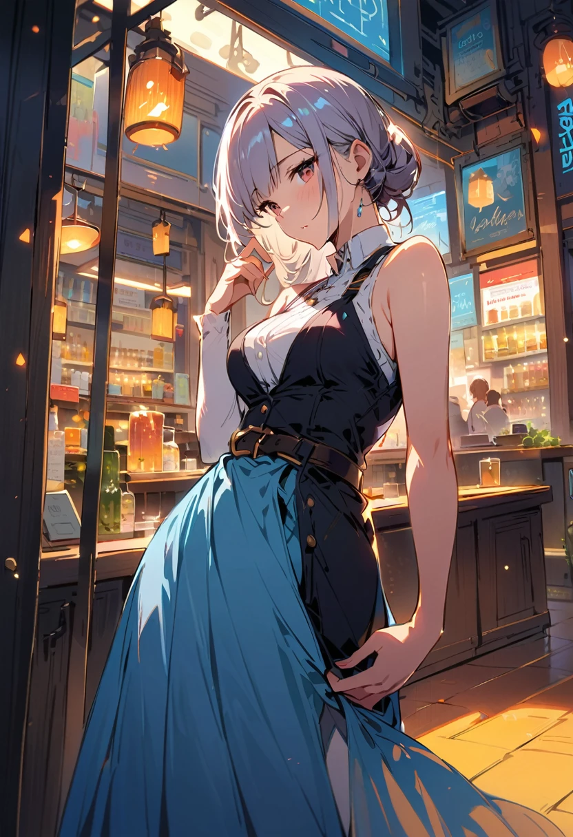 (small breasts:1.2), (perky chest:1.2), (pointed chest:1.2), (Pudding cake magazine cover:1.3),(from above:1.0),(shoot from the side:1.1),masterpiece, 1girl, Amazing Cleavage:1.1, thin waist, optimum,tmasterpiece,hight resolution,best qualtiy,hyper HD,super detailing,awardwinning,a 18yo cute girl,(The upper part of the body),anatomy correct,Beautiful Black miniskirt,garters,Gaze,Small face,bangss,holster,Beautuful Women,hands up,leg holster,Gaze,black boots,Cowboy Shot,cute face,a blond,Longhaire,Twin-tailed,Braids, Hairline,(scarlet eyes),long eyelasher,Hanging eye corners,White skin of the, ((see through camisole:1.1)), ((Sheer nipples:1.0)),Rocket Tits,(Slim body),smile,seductive weak smiling,(with sparkling eyes and a contagious smile),little open mouth, Looking at Viewer,