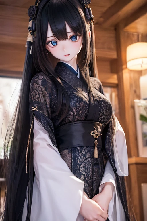 (SFW:2), photorealistic, realistic photo, ((highest quality)), ((masterpiece)), ((extremely detailed)), kukolnydom, doll, (mature woman, 20yo, 20 years old:1.6), solo, ((cowboy shot, standing, skinny, slender, slim, kimono, obi, hair ornament)), green eyes, parted lips, (black hair, long hair, looking at another, blank eyes, empty eyes, detailed eyes, detailed clothes:1.3), Japanese garden, 8k