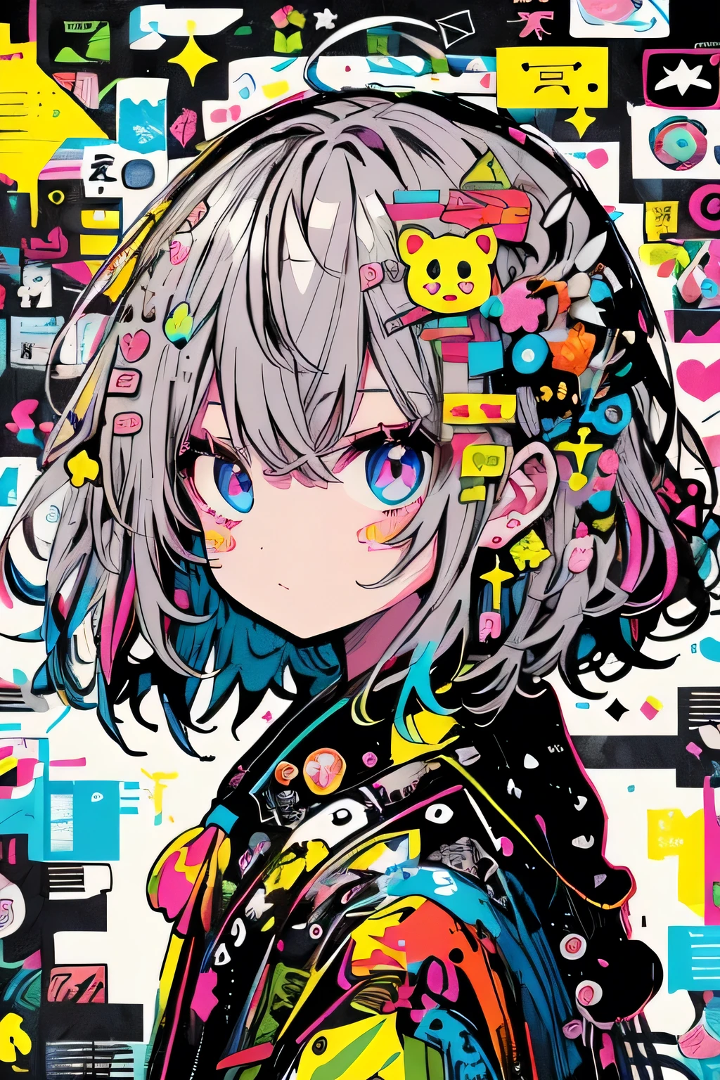 (shooting star funnel、beautiful hair girl 1.8)、((Whole body perfect body 1.8)、(Color contact lenses 1.8)、(Cute Face 1.8)BREAK (Foreground background super large detail gear 1.8)、(Foreground background colorful design 1.8)BREAK (Medium background High resolution 1.8)、(Medium background Super detailed Zendangle anime design 1.8)、(Background whole mandala 1.8)、(Medium background Super detailed tattoo design:1.8)BREAK (Super detailedディープディープデザイン1.8)、(最high quality1.8)、(extreme detail 1.8)、(Super high detail 1.8)、(beautiful detail glow 1.8)、(超High resolution1.8)、(Best high quality super detail 1.8)、(Highest quality super detail 1.8)、(Vibrant color 16K1.8)、(neon lighting 16K1.8)、(Excellent quality1.8)、(Shining Glitch 16K1.8)、(Anime Art Wallpaper 16K1.8)、Anime Wallpapers 16K、Anime Art Wallpapers 16K、Best Anime 16K Wallpaper Anime Art Style、ultra hd wallpaper 1.8、disorganized、 absolute resolution、Incredibly disorganized、High resolution、Super detailed、disorganized、High resolution、Super detailed、(Detailed and unique illustrations:1.3)、(gray hair、long:1.2)、ID photo、high quality、Colorful color palette、High level of image quality、Kawaii Girl、Unprecedented amount of drawing、anime style、Geometric pattern background、front、sticker style
