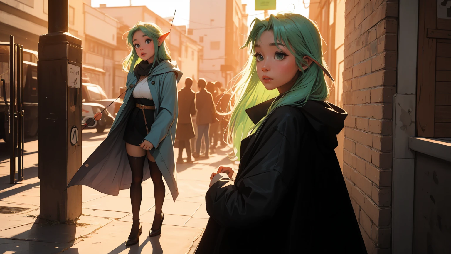 masterpiece, Best quality, 1 girl,((​masterpiece)), (best quality),, offcial art, Extreme detail CG Unity 8K wallpaper, muito detalhado, shiny skin, depth of field, vivid-color,, 1Girl, (curvy:1.0), (Full body:0.8), Portrait Sophie Mudd, Casual pose, gorgeous young model, cute young woman, a beautiful -aged Girl, very pretty model, young , cute young Girl, beautiful young Girl, nice model, long light green hair, young and cute Girl, Girl, High Elf Archer, Goblin slayer Anime-Series, High Elf Archer from Anime-Series, Anime-Series, wears a brown cloak, holds BOW in his hand, Bow is on her back, Stack of arrows, Archer, shy, short, Full body view, Single person, only Single person in image, Full bodyansich, Spiritual peace, golden ratio composition, cowboy shot, brilliant, brilliant hair, (night:1.2),Dreamy, [[gentle fingers and hands:0.55]::0.85],(detailed fingers),),(emotional),(breathtaking),(main part:1.2) whole body.), (Anime Style), (Super Detailed), (brutal), (uhd, HDR), (8k), (High Resolution: 1.2), (Complex and Beautiful: 1.2)