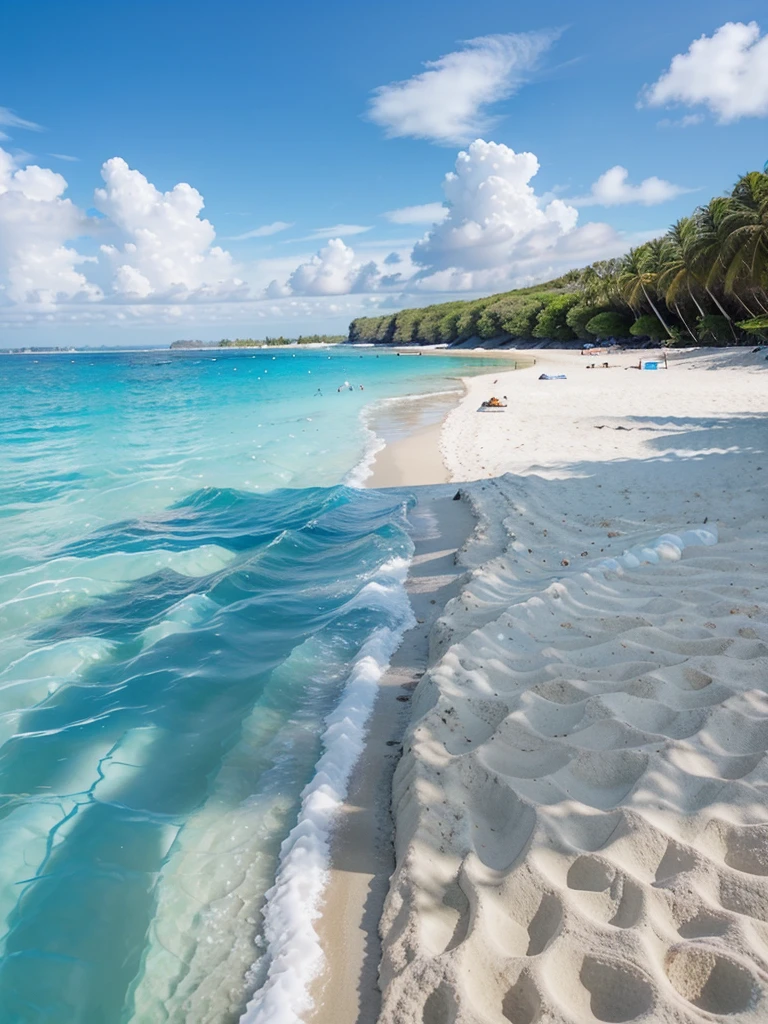 there is a beach with a white sand and blue water, crystal clear sea, crystal clear water, clear water, crystal clear blue water, clear blue water, white sand beach, white sandy beach, breath-taking beautiful beach, clear seas, extremely clear and coherent, sunny day at beach, paradise in the background, pristine and clean, clear and sunny, beautiful beach