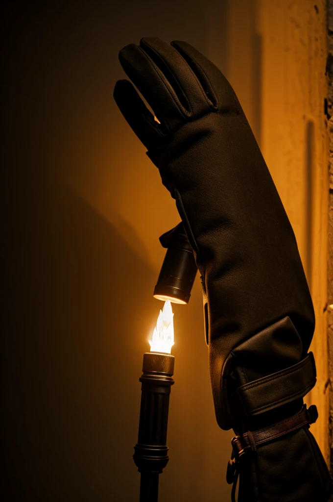 War glove holding a torch
