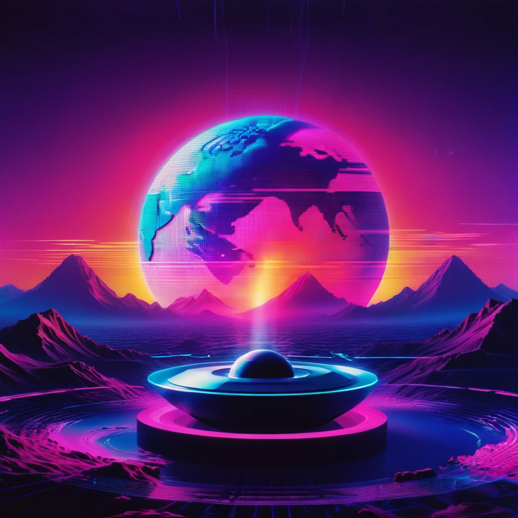 record,Vaporwave aesthetic style, Synthwave,Earth