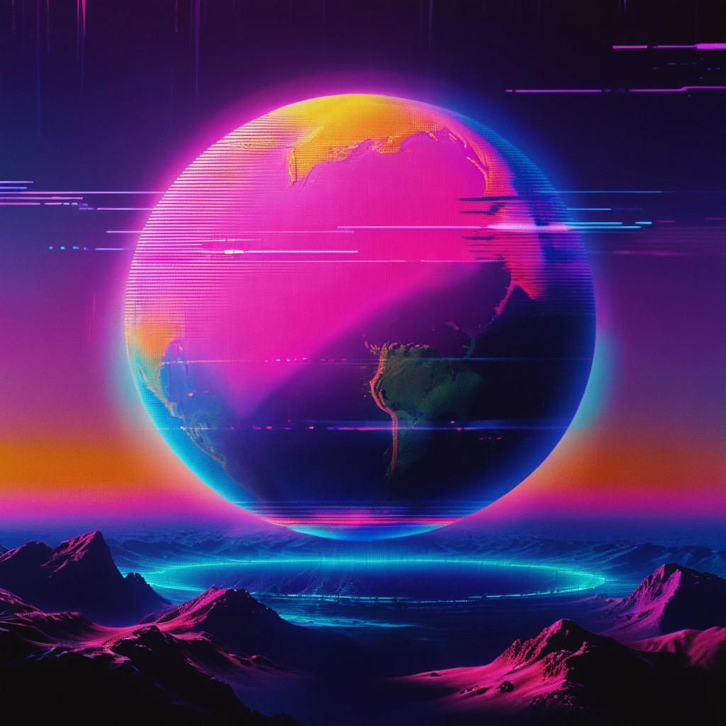 record,Vaporwave aesthetic style, Synthwave,Earth