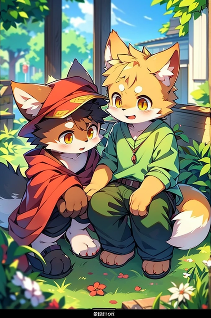 Anime-style image of a cat with orange eyes and a green shirt, Anime drawing by Shitao, Pixiv, fur art, Cute anime face, Wolf Year, Fox Ears, Anime Cat, Detailed fan art, cute Anime Catgirl, Sly Smile, realistic Anime Cat, With cute eyes, He has yellow wolf eyes, Detailed anime soft face