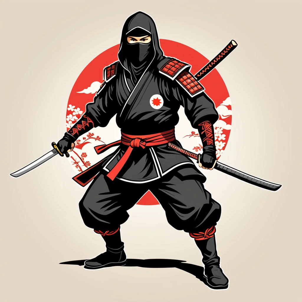 hungarian ninja in japanese folk outfit, vector graphics, strong contours