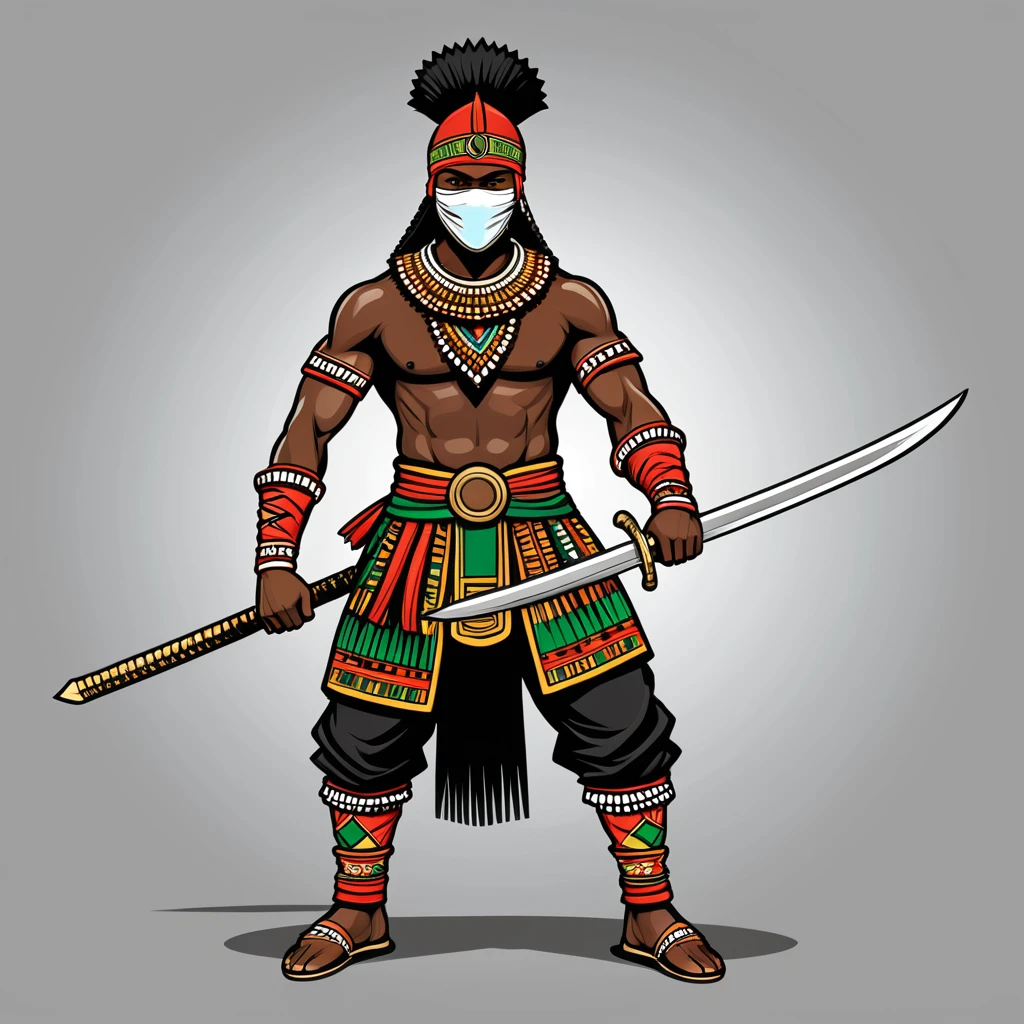 hungarian ninja in zulu african folk outfit, vector graphics, strong contours
