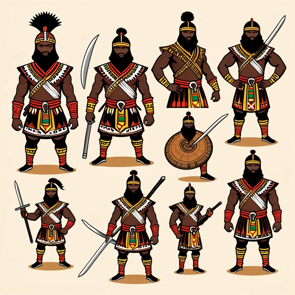 hungarian ninja in zulu african folk outfit, vector graphics, strong contours
