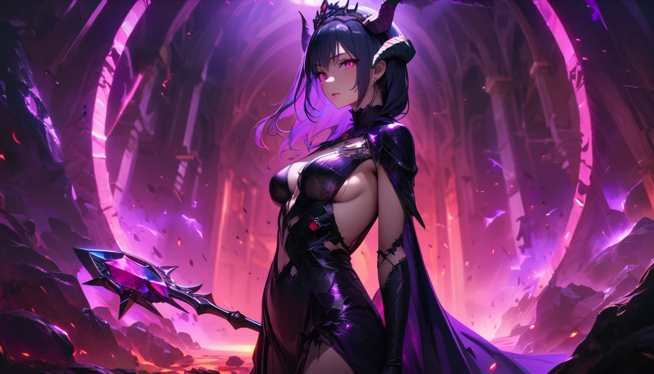 girl,, necromancer, dress, magic staff, facepaint, bodypaint, evil look, accesories, exposed breasts, small breasts, naked breasts, topless, vibrant appearance, creative behavior, imaginative, sensual, spontaneous, highest quality, skin texture, intricate details, (cinematic lighting), RAW photo, 8k