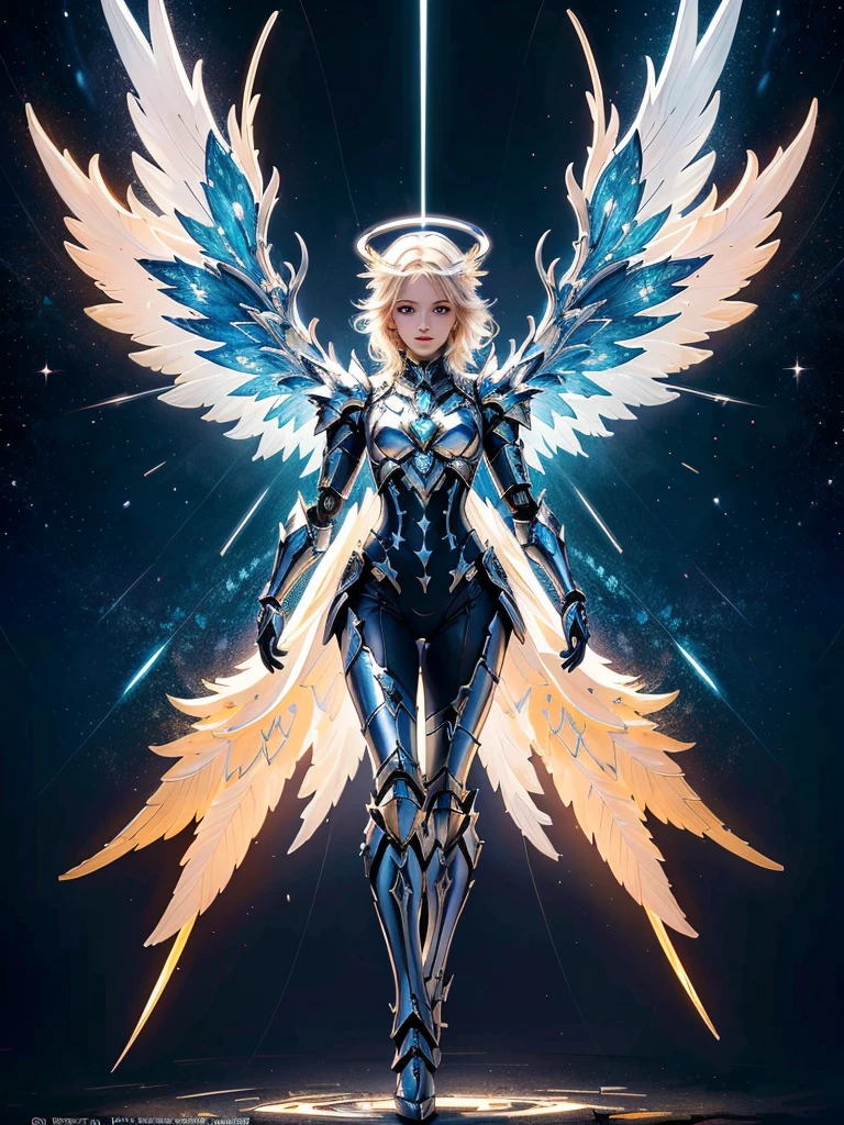 (best quality, masterpiece, colorful, dynamic angle, highest detailed)upper body photo, full body photo, fashion photography of cute mechangel, glowing 4 wings, solo, glowing armor, glowing halo, building, glowing mechanical 4 wings (intricate details, hyperdetailed:1.15), detailed, light passing through hair, (official art, extreme detailed, highest detailed),
