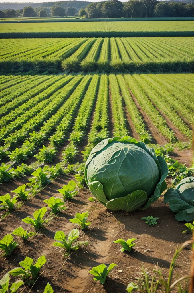 Cabbage in field with farmer
