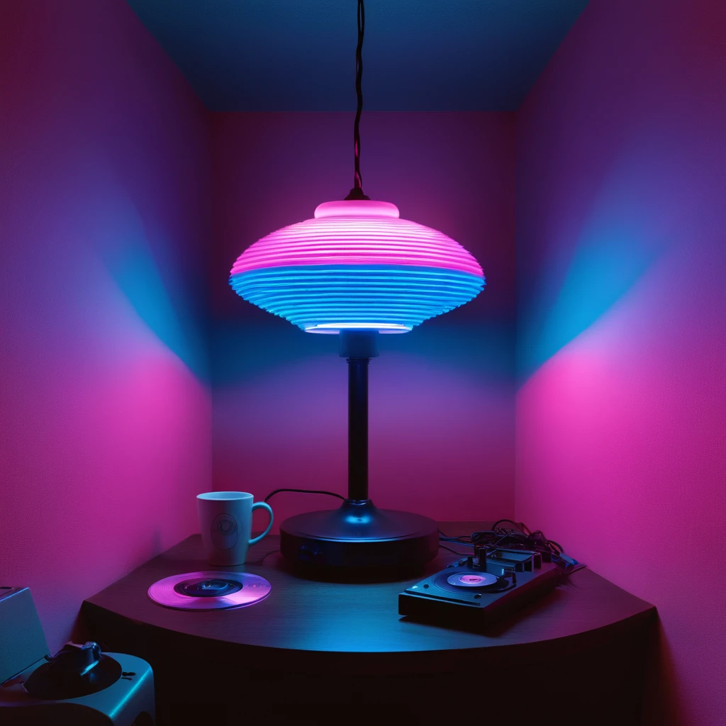 record,Vaporwave aesthetic style, Synthwave,lamp