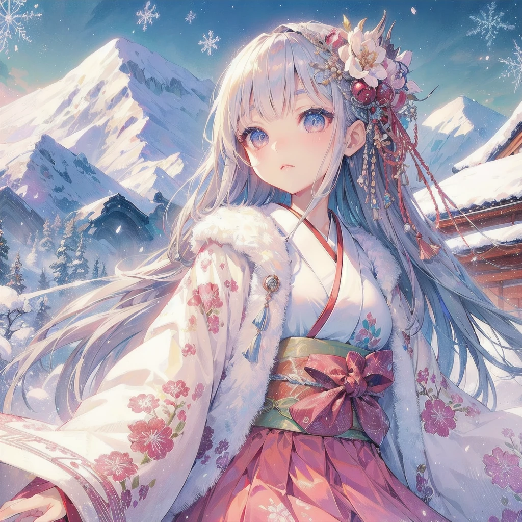 masterpiece, (textured skin), best quality, gorgeous beautiful, (a beautiful girl,yukionna,japanese snow fairy),detailed clothes,large breasts,narrow waist,, (beautiful face), cinematic lighting, (fantasy anime art ),