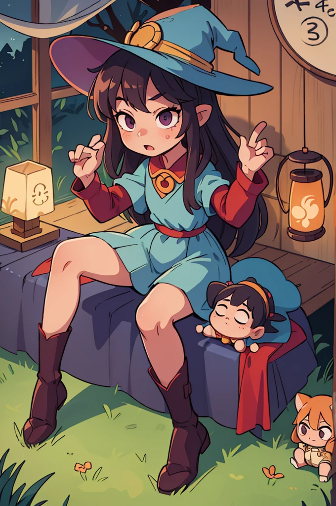 ((Highest quality, masterpiece)),
Witch Cosplay、Little Witch、Bedroom、Sleep、Spread your legs wide、Nose lantern