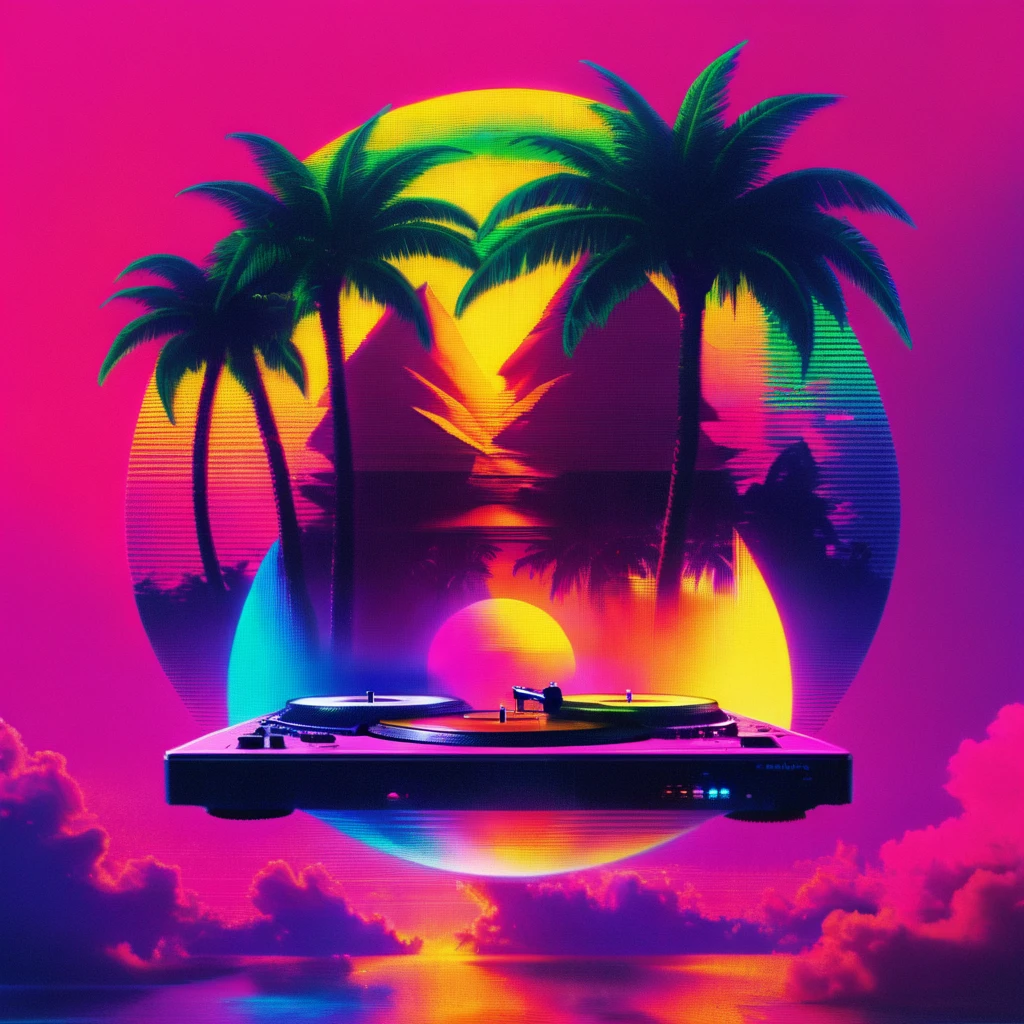 record,Vaporwave aesthetic style, Synthwave,Reggae