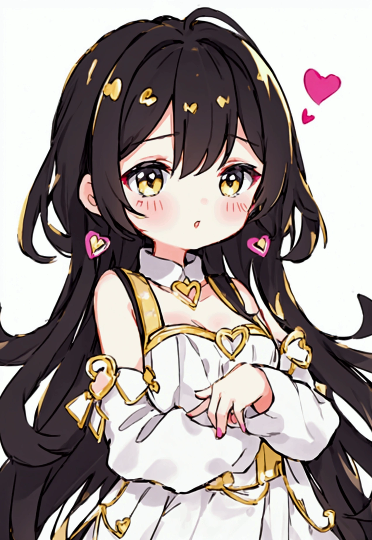 Cute style chibi girl, heart, soft, colorful, delicate, Expressive, texture, sharp, Black and gold