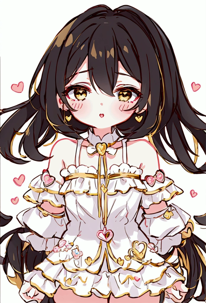 Cute style chibi girl, heart, soft, colorful, delicate, Expressive, texture, sharp, Black and gold