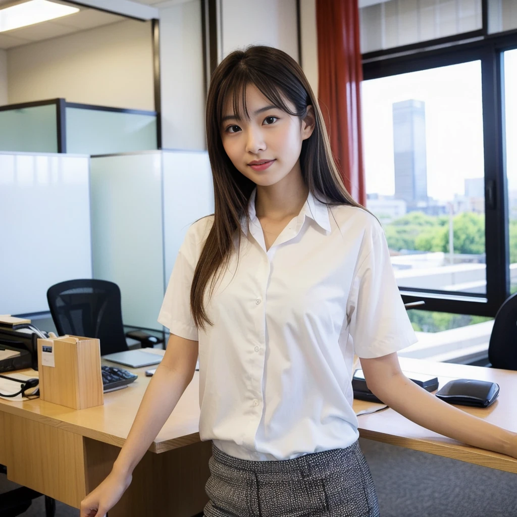 Highest quality、Beautiful Japanese Woman、In the office、White shirt、valley