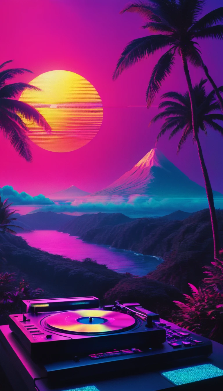 record,Vaporwave aesthetic style, Synthwave,Reggae