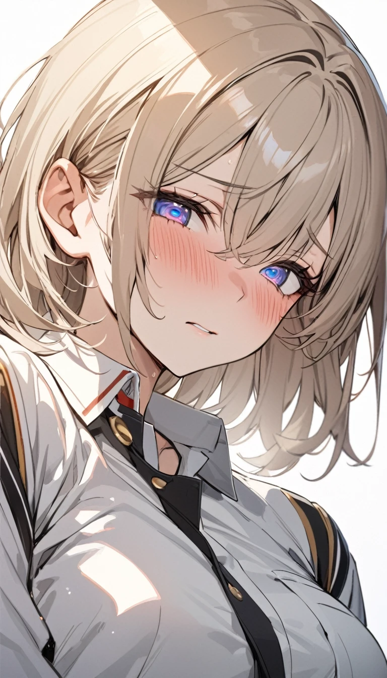 masterpiece, High resolution, perfect face, Korean beautiful junior high school, 30 years old, beautiful face, white background, uniform, embarrassed look, look at the camera, (top quality eyes), detailed texture, look at me, Married woman, cool women, ((high resolution eyes)), ??????
