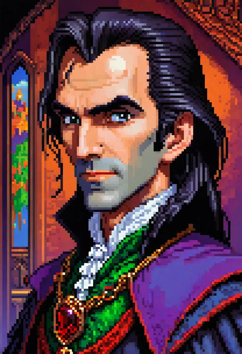 (((MS-DOS RGB 266 colors))), 8bit NES pixelart portrait of Strahd Von Zarovich