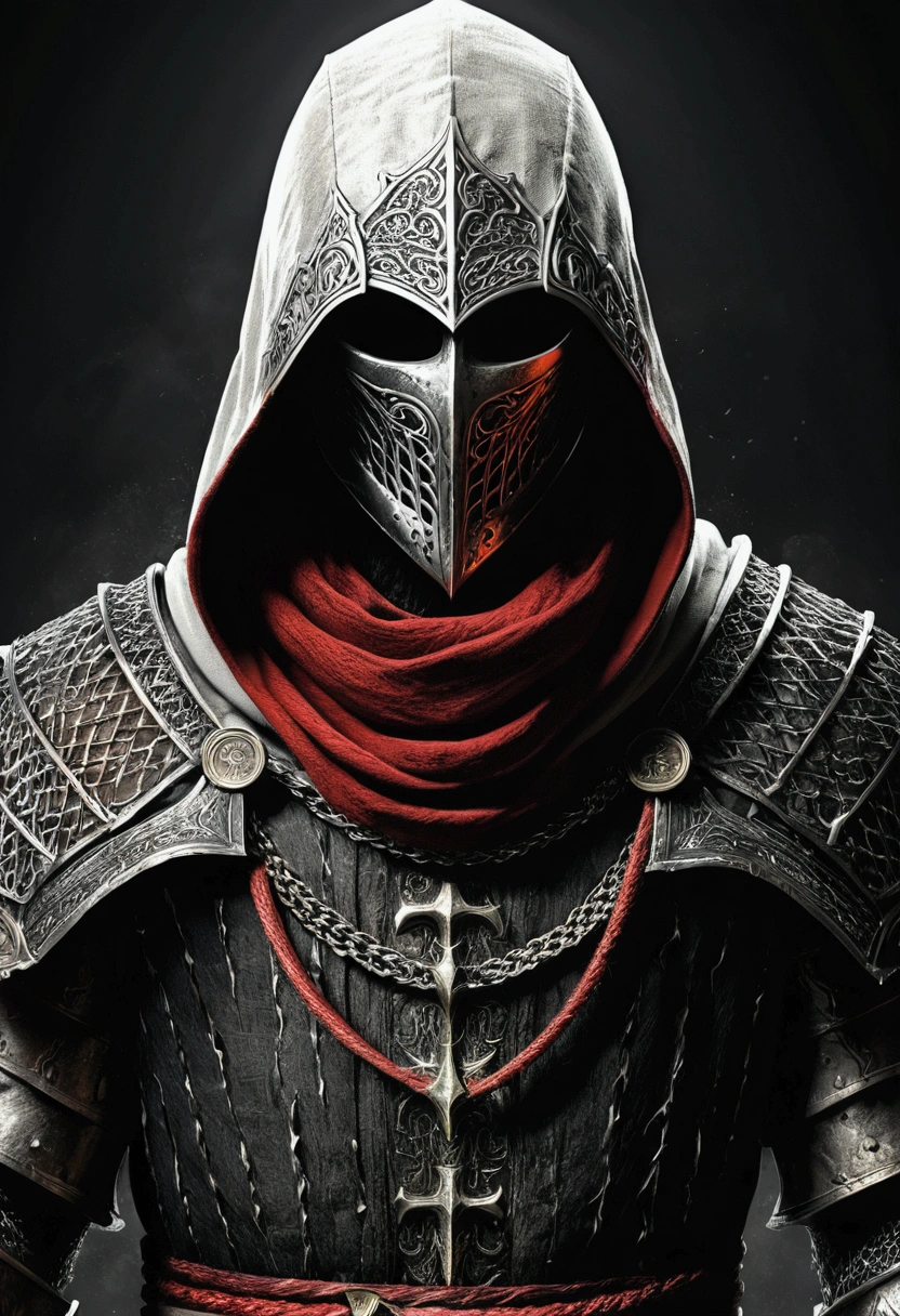 ((top-quality)), ((masterpiece)), ((ultra-detailliert)),(8k wallpaper:1.2),(Ultra-high resolution:1.2),(masterpiece:1.1),wallpaper,High quality,(High detail),(absurdres, highres, ultra detailed),( best quality:1.2),(dark souls character:1),1 man, wearing a red black and white hoodie, concept art for a character,dark souls,gritty,dark fantasy, highest quality digital art, wallpaper 8k