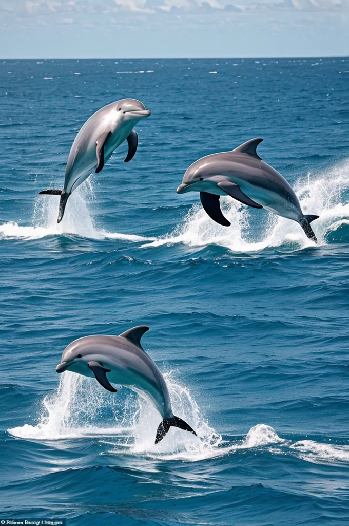 in the middle of the vast ocean, two dolphin were seen jumping up and down with joy causing splashes of water around them