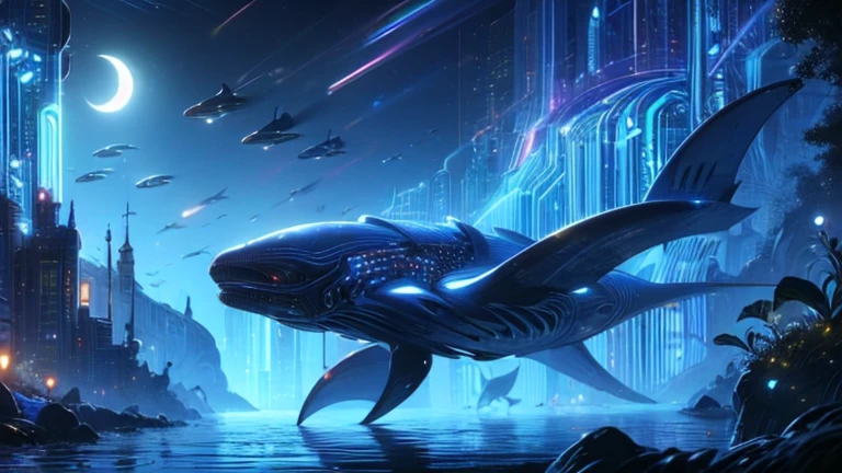 top quality, future world, State-of-the-art robot, detailed whale