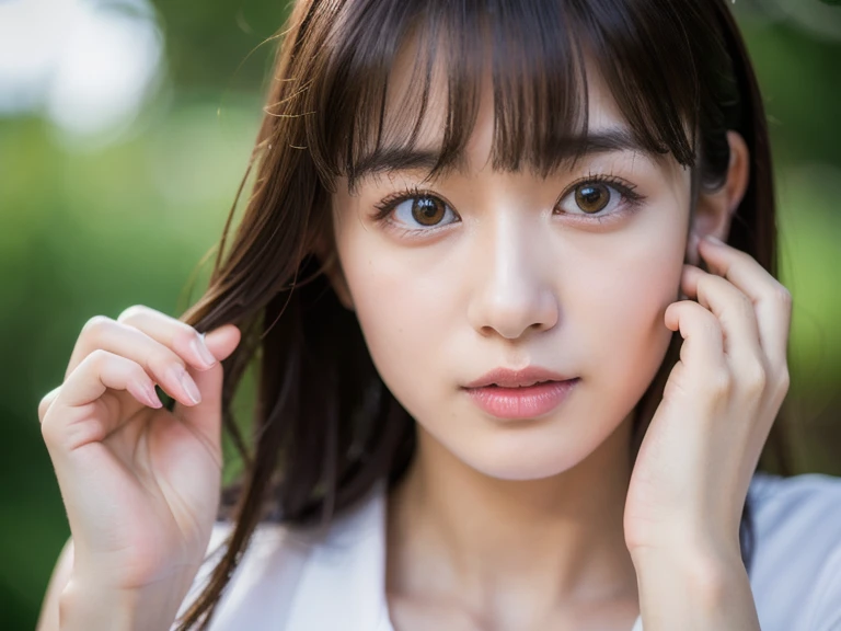 You are a professional photographer。masterpiece、8K、Highest quality, Soft Light, Ultra-high resolution, (Realistic:1.4), RAW Photos,24 years old Japanese girl, alone, cute, bangs、(pupil, Light in your eyes), Beautiful face in every detail, (Small box),(High resolution detail of human skin texture)、Postman
、、(Portraiture)