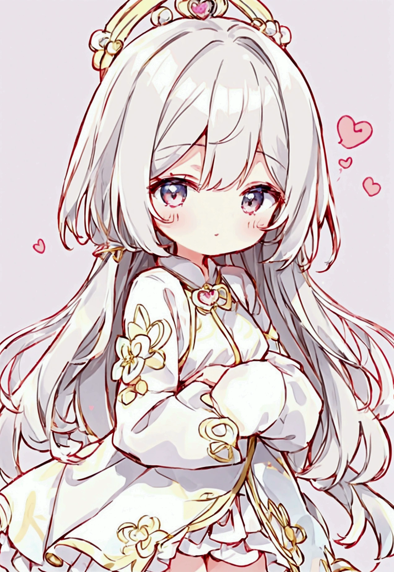 Cute style chibi girl, heart, soft, colorful, delicate, Expressive, texture, sharp, Golden and silver