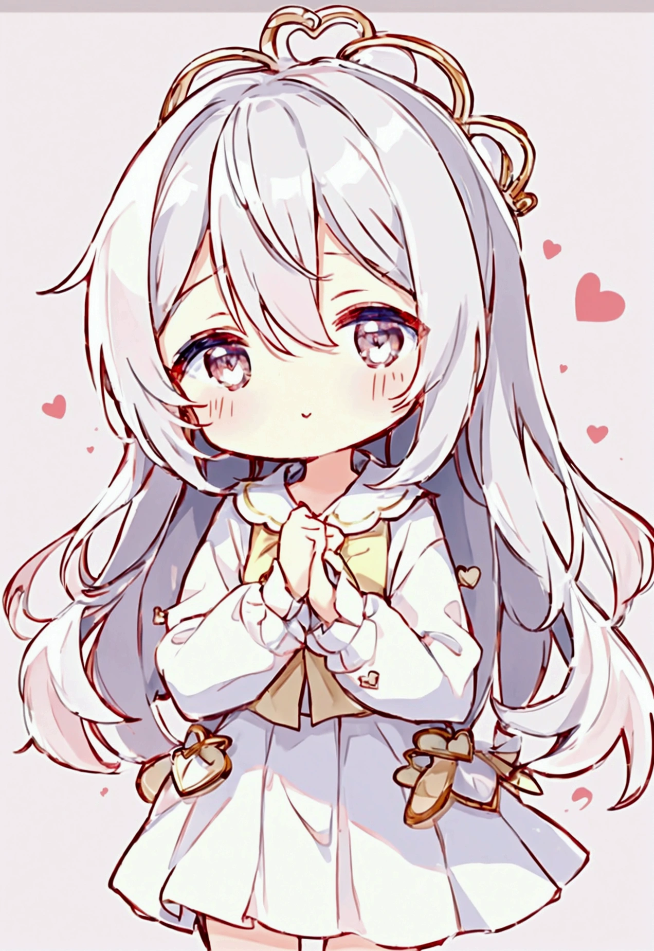 Cute style chibi girl, heart, soft, colorful, delicate, Expressive, texture, sharp, Golden and silver