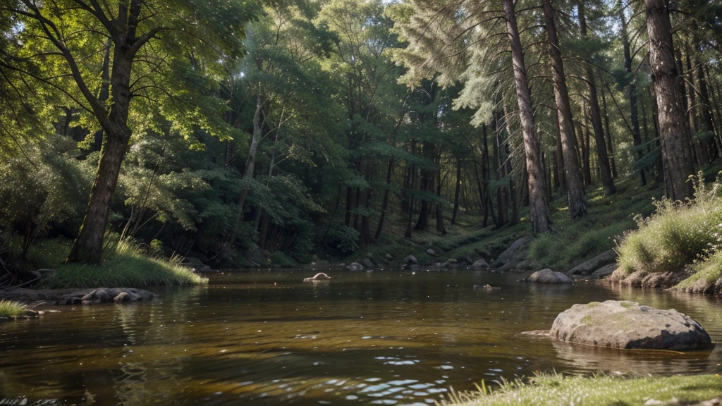 /Photorealistic Permian landscape:
Landscape:
Type: Dense coniferous forest with a river flowing in the center of the frame in a shallow erosional depression.
Terrain: Flat, with a slight slope towards the river.
Water bodies: Only the river, no large water bodies.
Flora:
Type of vegetation:
Trees: Tall conifers, ginkgoes, and cycads.
Undergrowth: Ferns, mosses, horsetails, lichens.
Forest density:
In the depths: High, with a dense canopy of trees.
Closer to the river: The vegetation becomes lower, transitioning into shrubs and grasses.
Mosses: Very dense, completely covering the ground and forest floor.
Fauna:
On the riverbank overgrown with horsetails:
A herd of Scutosaurus: 3 adult individuals, slightly to the left of the center of the frame.
Inostrancevia: Watching the Scutosaurs from the bushes, in the center of the frame in the background.
Time of day and lighting:
Time of day: Noon.
Sky: Bright with few clouds.
Lighting: Bright sunlight.
Stylistic preferences:
Realistic image: Similar to a photograph, but with detailed elaboration and realistic lighting.
Composition: Similar to a painting, with a highlighted center of composition (Scutosaurs) and an interesting background (Inostrancevia).
Additional details:
River:
Clean, with clear water.
Leaves and insects can float on the surface of the water.
Scutosaurs:
Herbivorous dinosaurs with long necks and tails.
They can be depicted grazing or drinking water.
Inostrancevia:
A predatory dinosaur with long jaws and sharp teeth.
Can be depicted in a tense pose, ready to attack./, ((meteorite impact after frame))