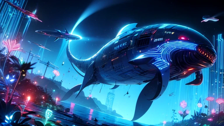 top quality, future world, State-of-the-art robot, detailed whale