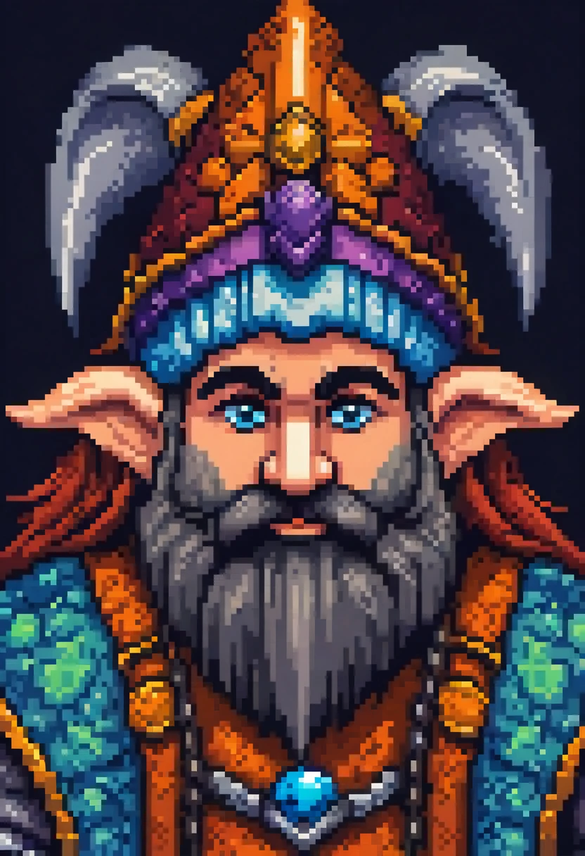 (((MS-DOS RGB 266 colors))), 8bit NES pixelart portrait of a dwarf warrior, long beard, rounded ears