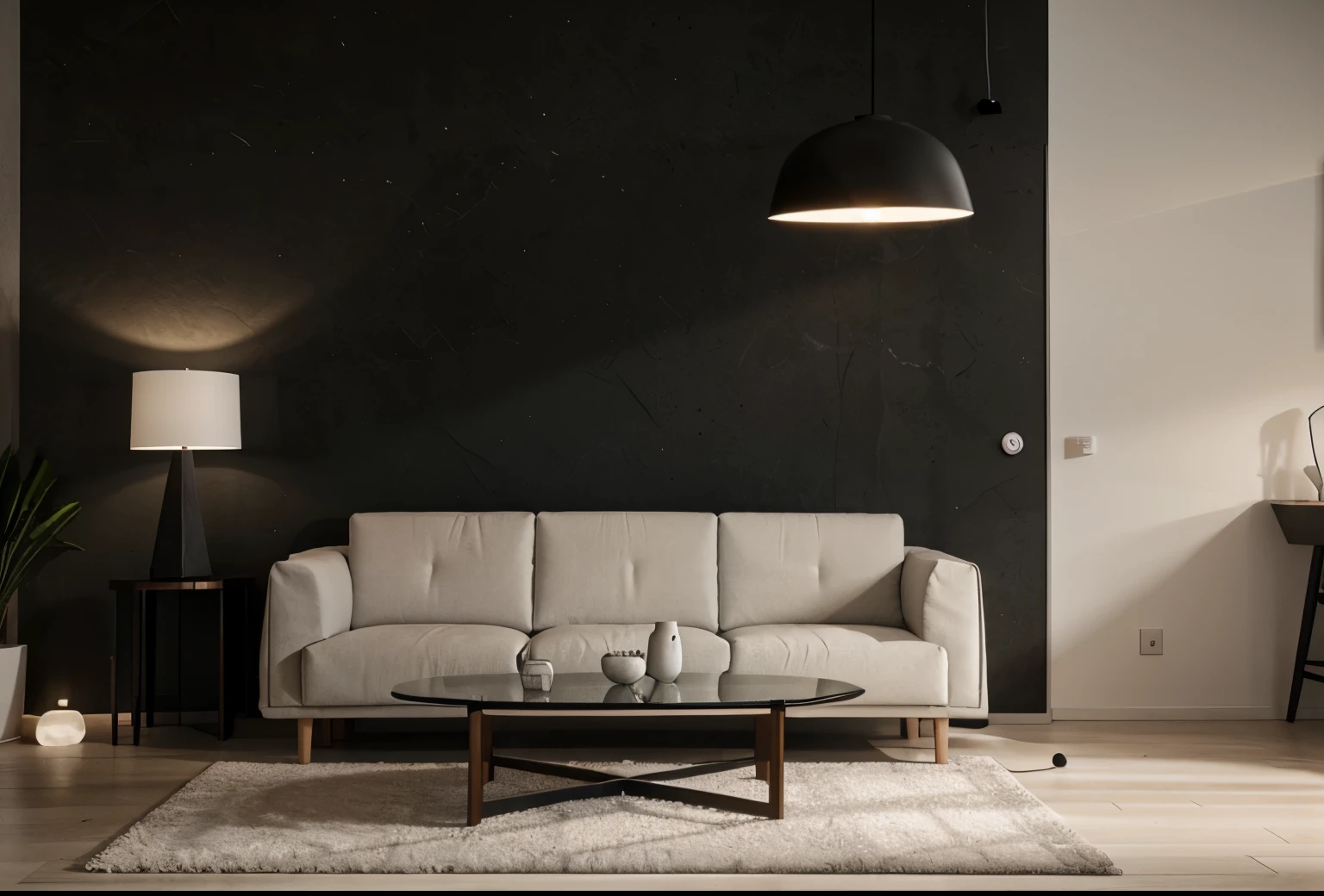Interior design,liveroom,European minimalist style,Minimalist,nordic,(Black ash),Light-colored furniture,Multi-angle display,a 3D render、cozy indoor lighting、8K,terrazzo,janelas,Simple wall lamp,Concise wind,broad