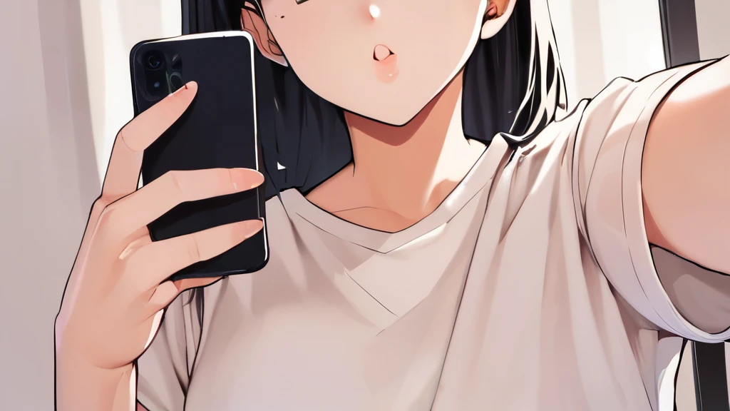 Glasses、Cutting seat、score_9, score_8_Excellent, score_7_Excellent, Cowboy Shot, From the side, One Girl, smartphone, Selfie, amount, Hair Clip, Voice of the Heart, Black Hair, bangs,
,
