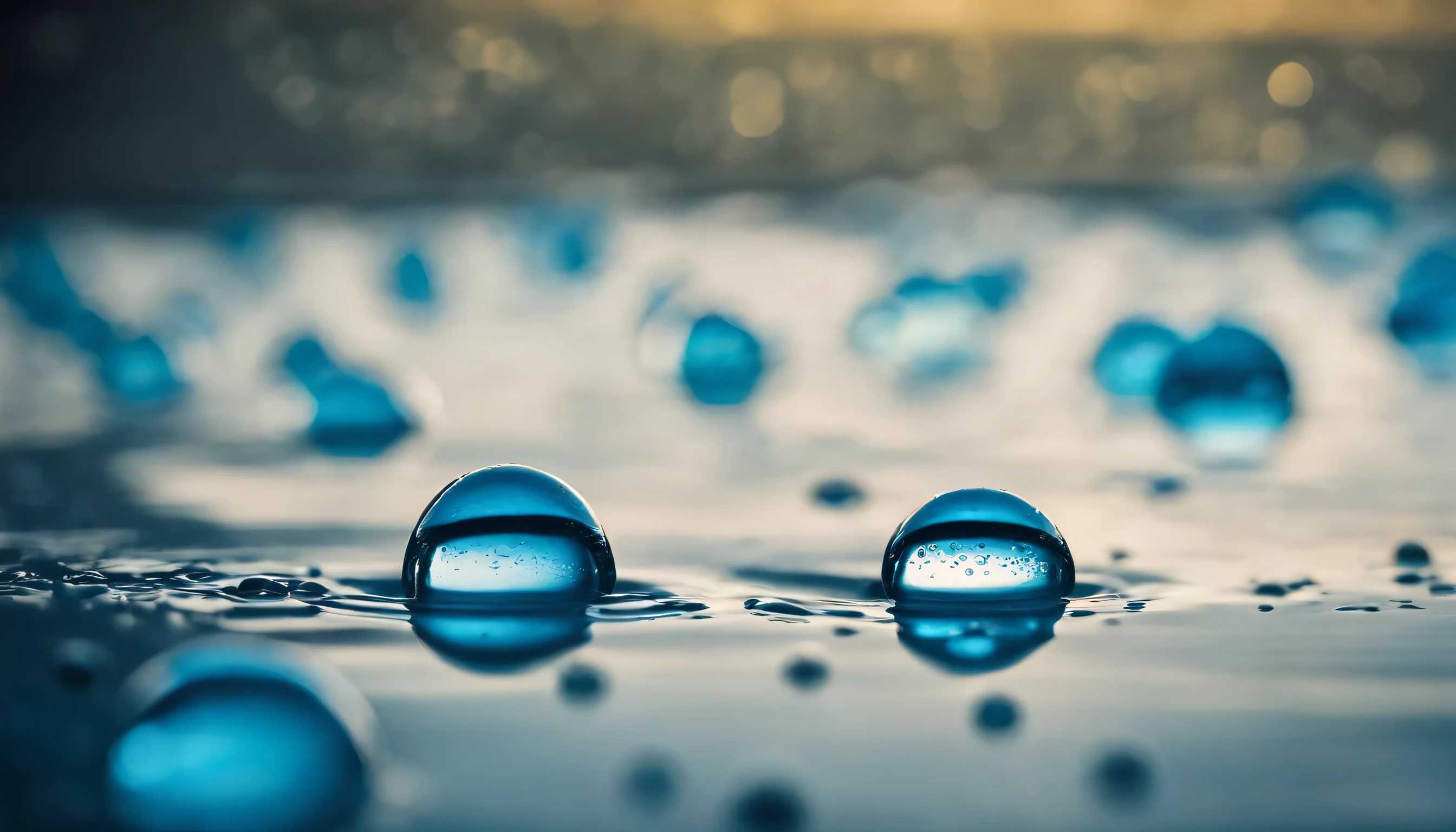 an abstract blue water droplets on a textured surface, experimenting with lighting and composition to create a visually striking and unique image