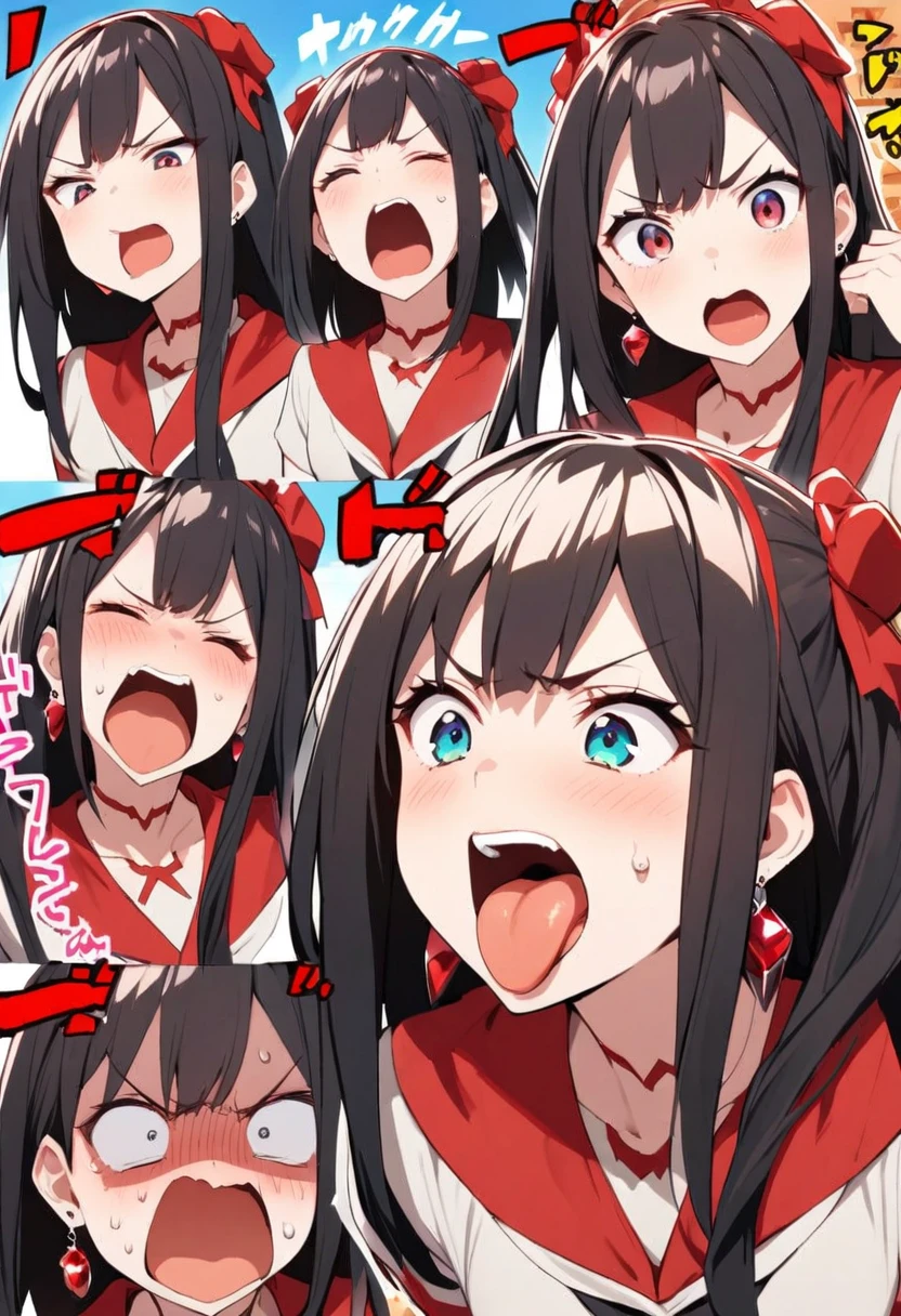 red, tongue，Gal，Earrings，red、In a completely different expression。