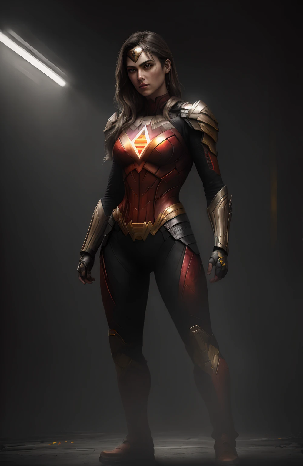 ((Full body photo, standing, on the ground)) (dark shot: 1.1), epic realistic, Wonder Woman Red Lantern from DC, yellow gradient, black, brown and magenta color scheme, grunge aesthetics!!! graffiti tag wall background, art by Greg Rutkowski and artgerm, soft cinematic light, Adobe Lightroom, darkroom, HDR, intricate, highly detailed, (depth of field: 1.4), faded, (neutral colors: 1.2), (hdr: 1.4), (muted colors: 1.2), hyper-detail (artstation: 1.4), cinematic, warm light, dramatic light (complex details: 1.1)