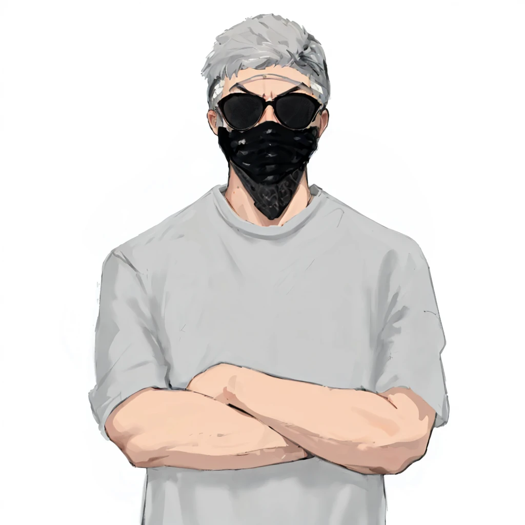 (masterpiece:1.2, best quality), (1men, solo, upper body:1.2),angry face,Hair: buzz cut,Clothing: oversized, distressed denim jacket with patches and pins, with mask ,paired with black skinny jeans and combat boots, Hanging out in an underground music venue or street art exhibit