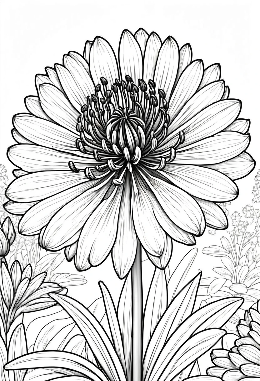 Agapanthus flower, line art, cartoon character, 3d style, high-quality, coloring book, hand-draw, lineart