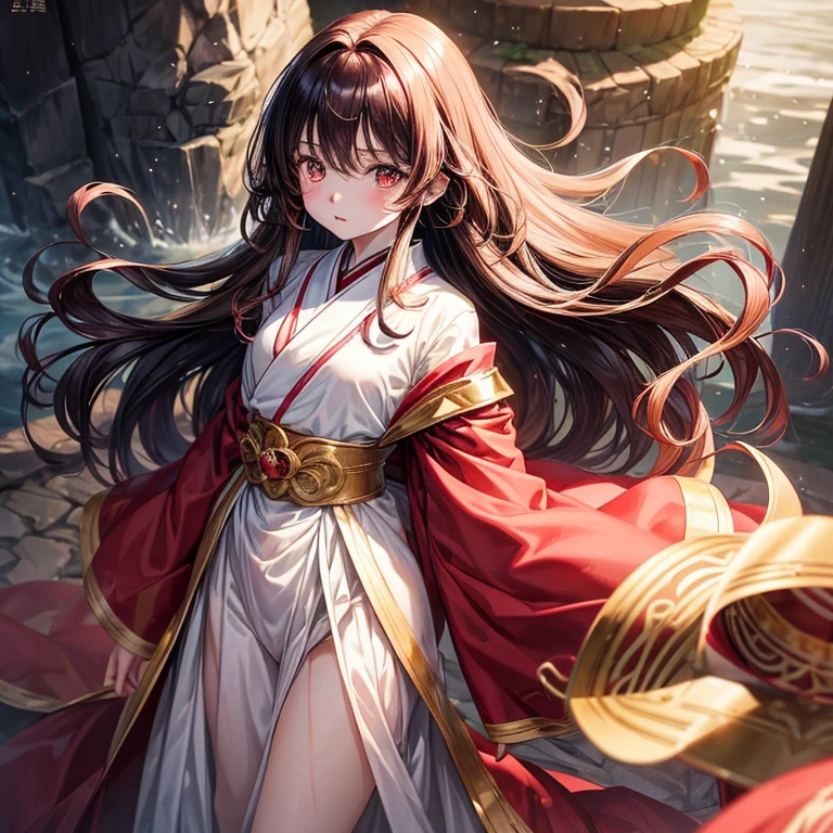 Nakamura Aya created in anime style is a 5-year-old child, Amazing and exotic . She has long golden hair,Gentle waves hang down to the waist, Standing out against her pale skin. his eyes are dark red, like a bright ruby, with a mysterious expression.