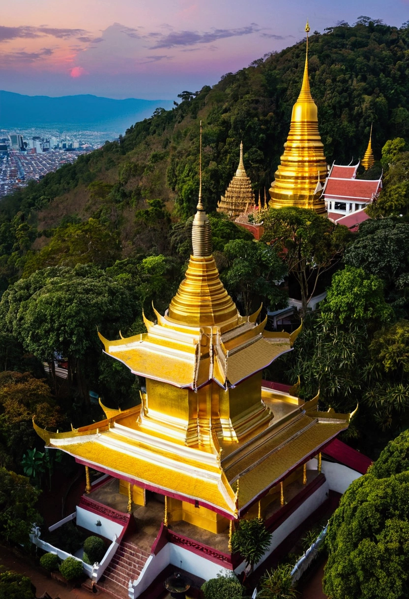 Doi Suthep Temple, Chiang Mai, Thailand,panoramic,landscape,--ar 2:3