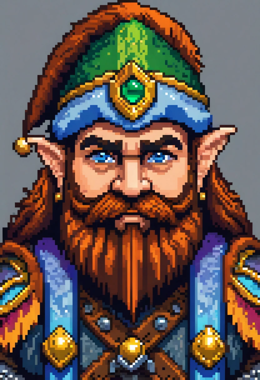 (((MS-DOS RGB 266 colors))), 8bit NES pixelart portrait of a dwarf warrior, long beard, (((round))) ears