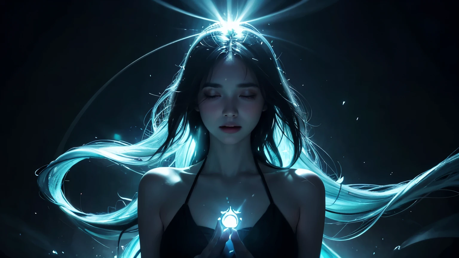 Illustration of human silhouette, glowing chakra points, Epsom salt particles flowing around body, dark negative energy dissipating, bright background, infographic style