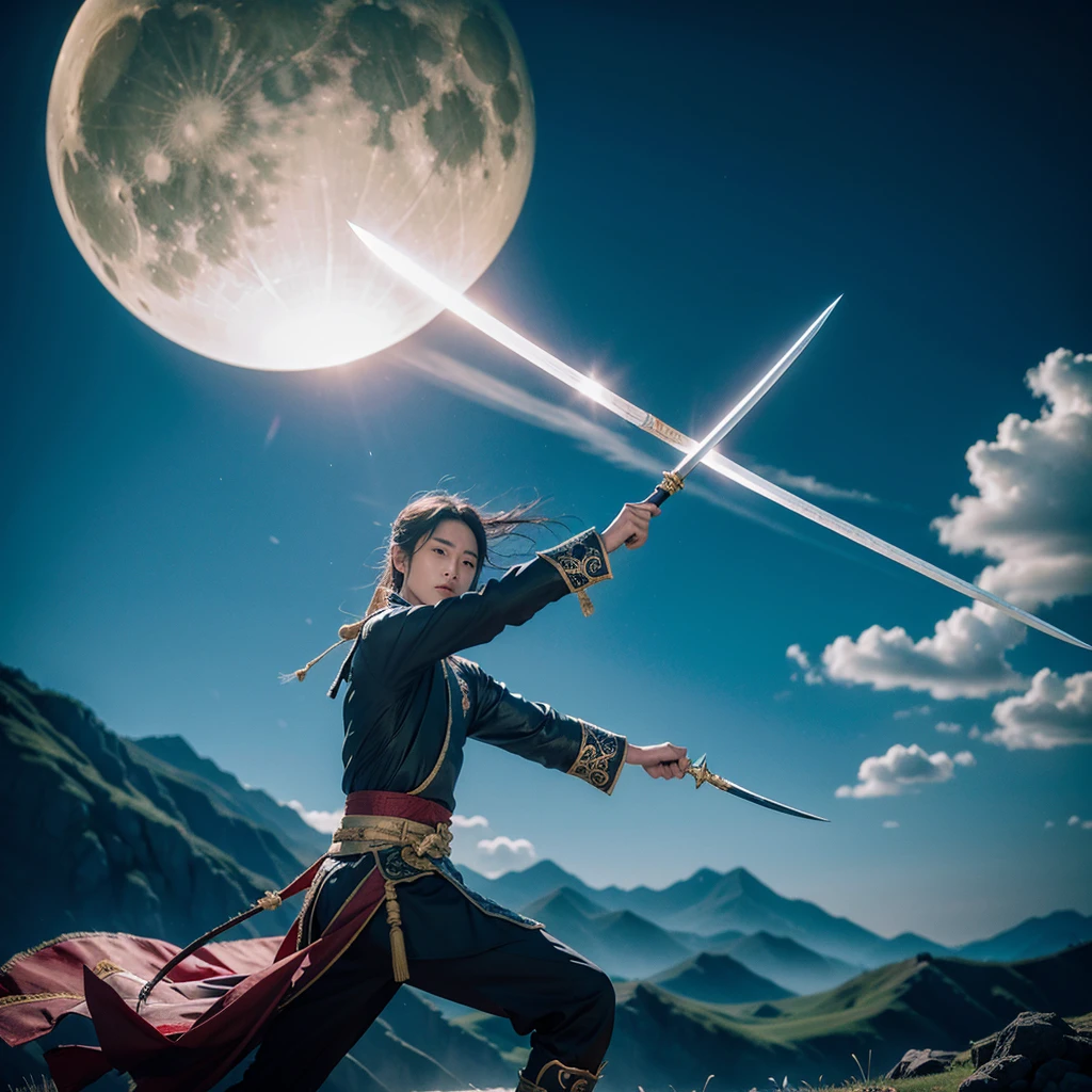 Create a global view of the world,Create the moment of the ancient world. The Shang Dynasty era. The ancient old-fashioned Chinese sky and earth. Ancient times. The Classic of Mountains and Seas. The world style is sometimes like a TV costume movie. Martial arts movies. Cloth swords, wooden swords, bag halberds. Hollywood fight scenes. Shang Dynasty world view. Hanfu. Martial arts drama. The six main characters appear. Images of six people, six roles, six duels, duels, contemplation, and kills in a breathtaking martial arts world., This sword, halberd, tactics, spells, magic art, flying around requires a fantasy fairy-like duel with lighting scenes, a battle of no return, Swordsman, Tianlong, Eight Parts, Legend of the Condor Heroes, The Legend of the Condor Heroes, Full Moon Scimitar, Thunderbolt International Multimedia Tianyu International Multimedia Gods and Demons International Multimedia Zheng Wen Style Ink Comics Martial Arts Gu Long Martial Arts Mortals Cultivation to Immortality