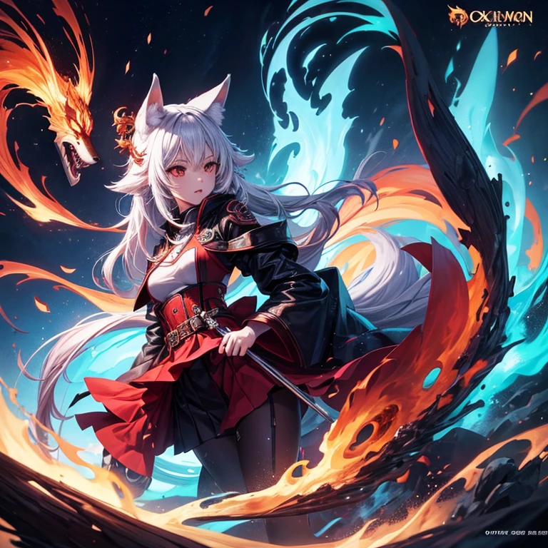 1 girl,alone,, official art, unified 8k wallpaper, Super detailed, fair and aesthetic, fair, masterpiece, best quality,, Fox Demon, Fox Mask, Short coat, foxfire spell, Familiar fox, Transformation,