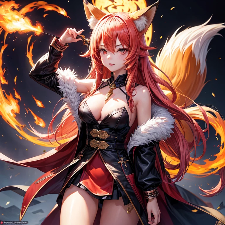 1 girl,alone,, official art, unified 8k wallpaper, Super detailed, fair and aesthetic, fair, masterpiece, best quality,, Fox Demon, Fox Mask, Short coat, foxfire spell, Familiar fox, Transformation,