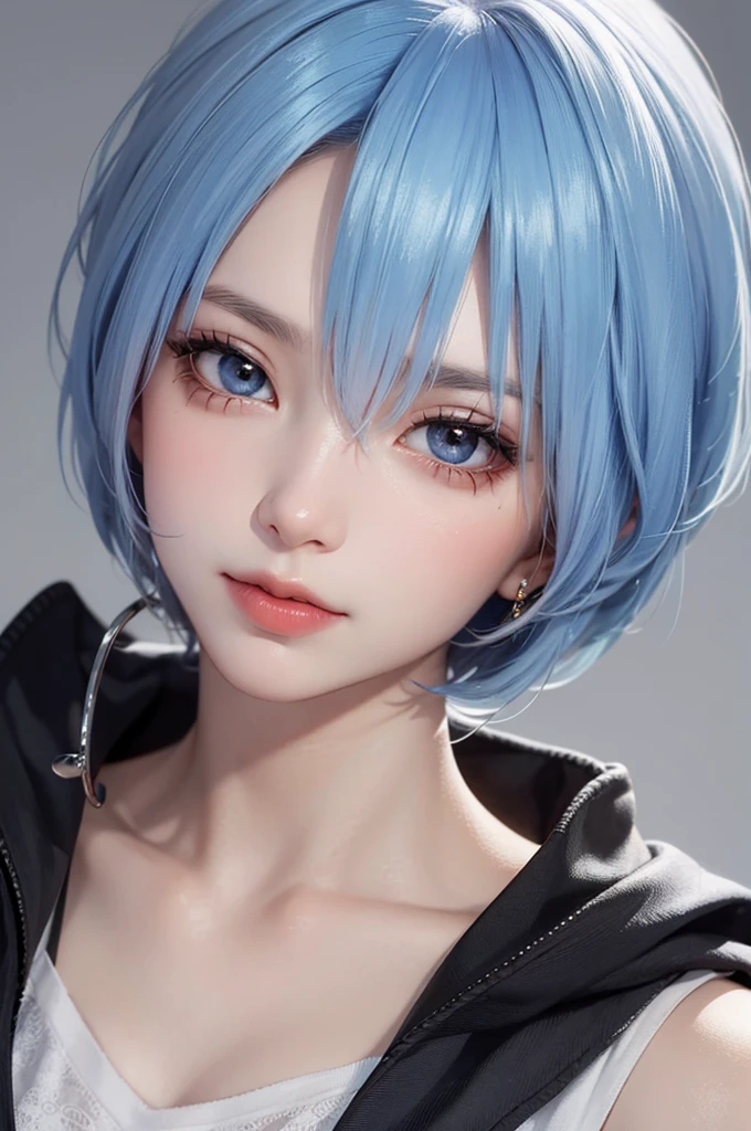 Masterpiece, Best Quality, 8K, Detailed Skin Texture, Detailed Cloth Texture, Beautiful Detail Face, Intricate Detail, Ultra Detailed, Portrait of Rei Ayanami, Blue Hair, Red Eyes, Head Tilt, No Background