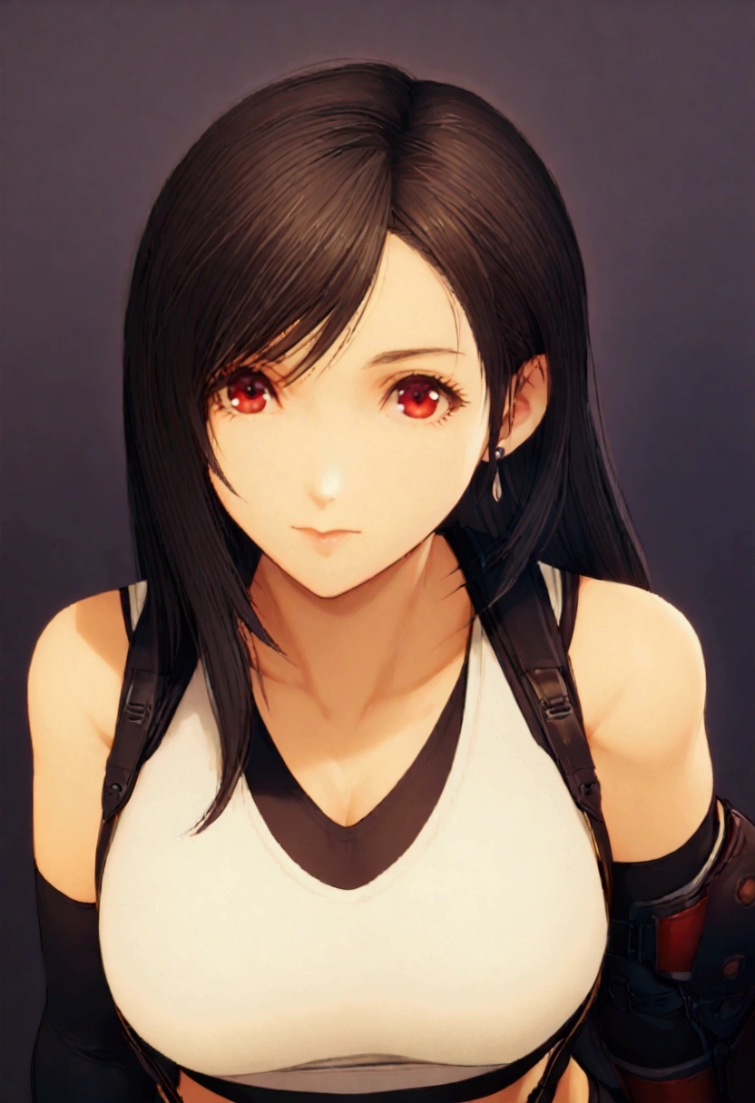 1girl, black hair, school attire, red eyes, tifa lockhart